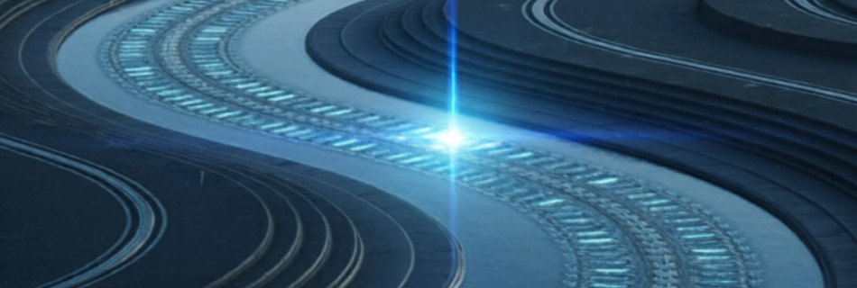 Ilustración conceptual de flujos de datos organizados que representan automatización e IA en marketing digital