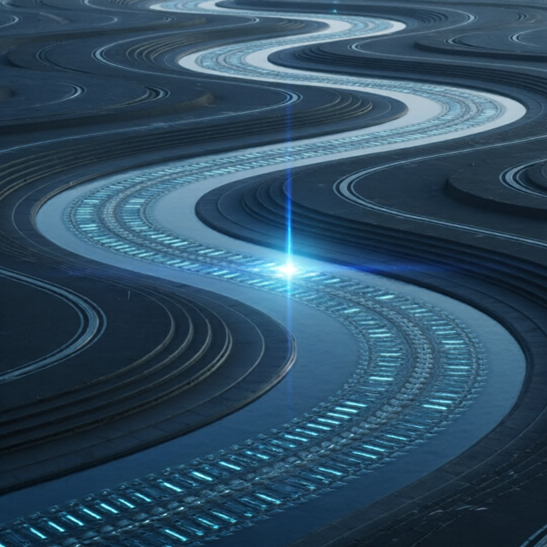 Ilustración conceptual de flujos de datos organizados que representan automatización e IA en marketing digital