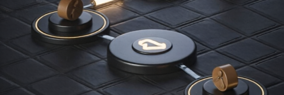 Ilustración conceptual de un flujo de automatización representado por formas geométricas conectadas que avanzan por etapas.