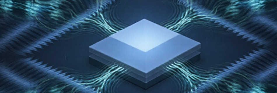 Ilustración conceptual de flujos de datos luminosos ordenándose alrededor de una estructura central que simboliza la inteligencia artificial en marketing digital.