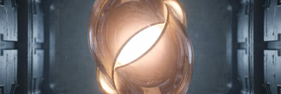 Un núcleo luminoso y orgánico que destaca en medio de un entorno geométrico frío, simbolizando la autenticidad de marca en la era de la IA.