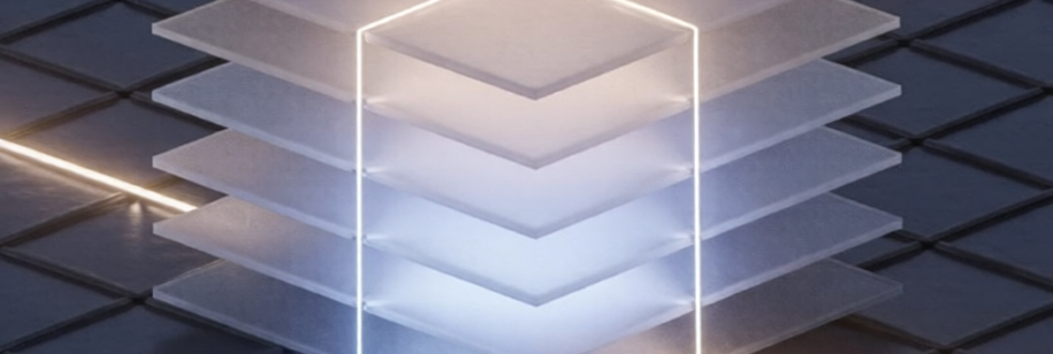 Ilustración conceptual de rutas luminosas que simbolizan un posicionamiento de marca guiado por automatización e inteligencia artificial.