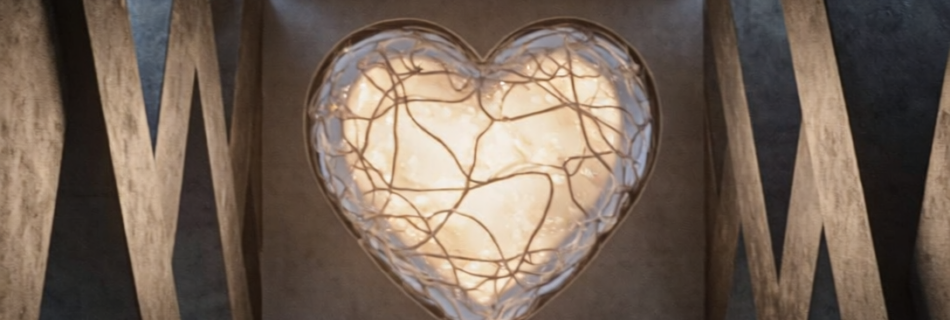 Ilustración conceptual de un núcleo cálido que guía estructuras geométricas frías, simbolizando la autenticidad de marca dirigiendo la tecnología.