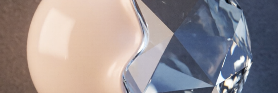 Ilustración conceptual de una forma orgánica luminosa que se integra con una estructura geométrica fría representando empatía y tecnología.