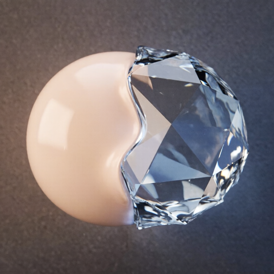 Ilustración conceptual de una forma orgánica luminosa que se integra con una estructura geométrica fría representando empatía y tecnología.